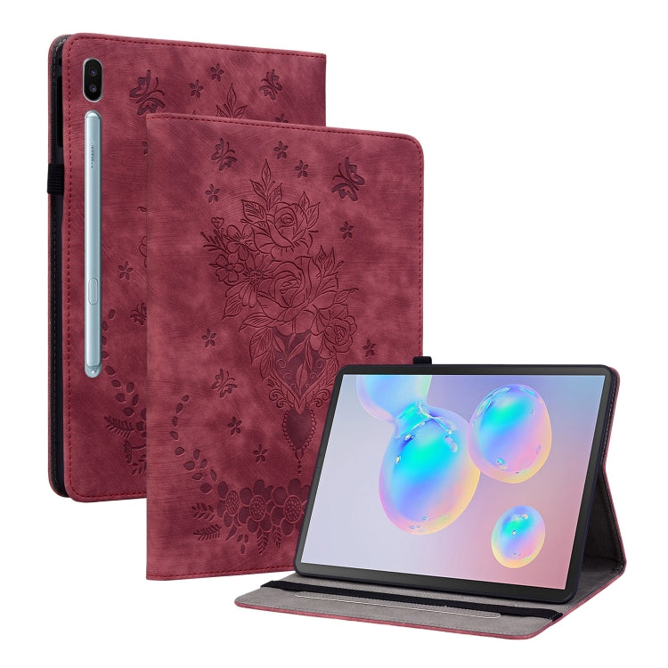 For Samsung Galaxy Tab S6 SM-T860/T865 Butterfly Rose Embossed Leather Tablet Case, without Pen(Red) by bashfashion
