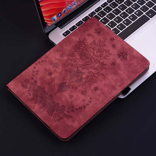 For Samsung Galaxy Tab S6 SM-T860/T865 Butterfly Rose Embossed Leather Tablet Case, without Pen(Red) by bashfashion