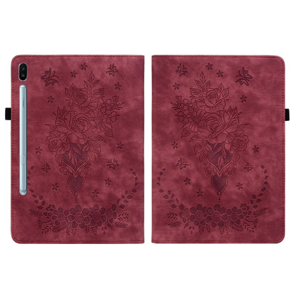 For Samsung Galaxy Tab S6 SM-T860/T865 Butterfly Rose Embossed Leather Tablet Case, without Pen(Red) by bashfashion