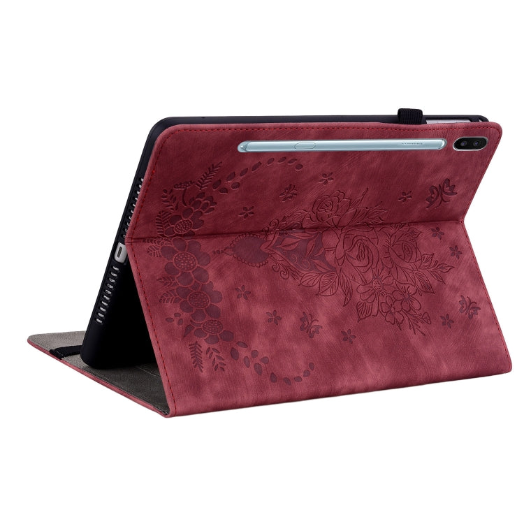 For Samsung Galaxy Tab S6 SM-T860/T865 Butterfly Rose Embossed Leather Tablet Case, without Pen(Red) by bashfashion