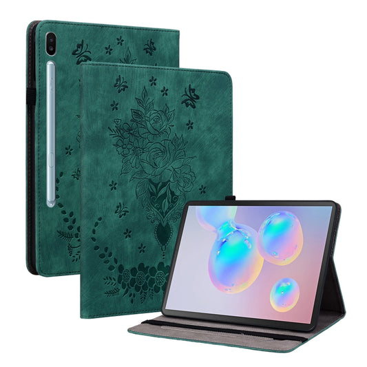 For Samsung Galaxy Tab S6 SM-T860/T865 Butterfly Rose Embossed Leather Tablet Case, without Pen(Green) by bashfashion