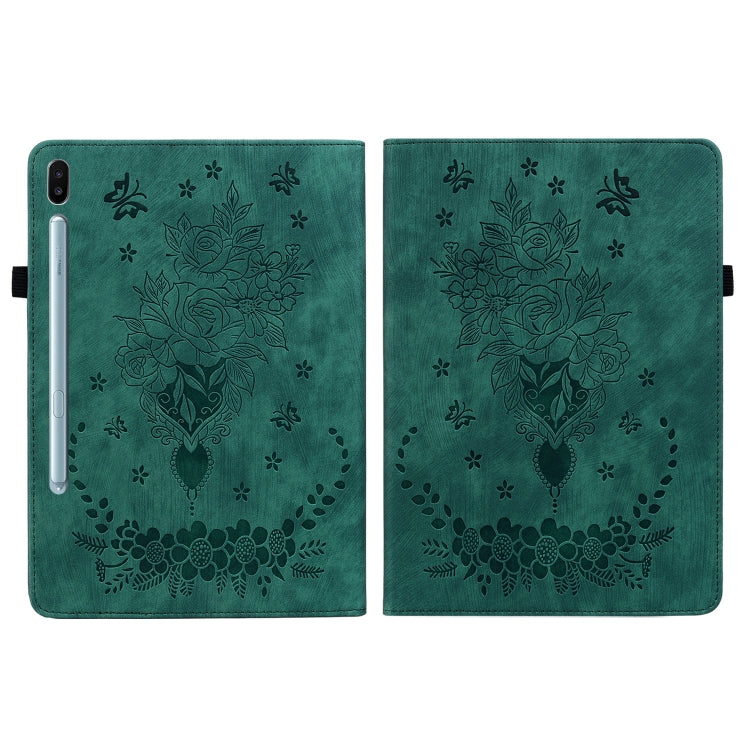 For Samsung Galaxy Tab S6 SM-T860/T865 Butterfly Rose Embossed Leather Tablet Case, without Pen(Green) by bashfashion