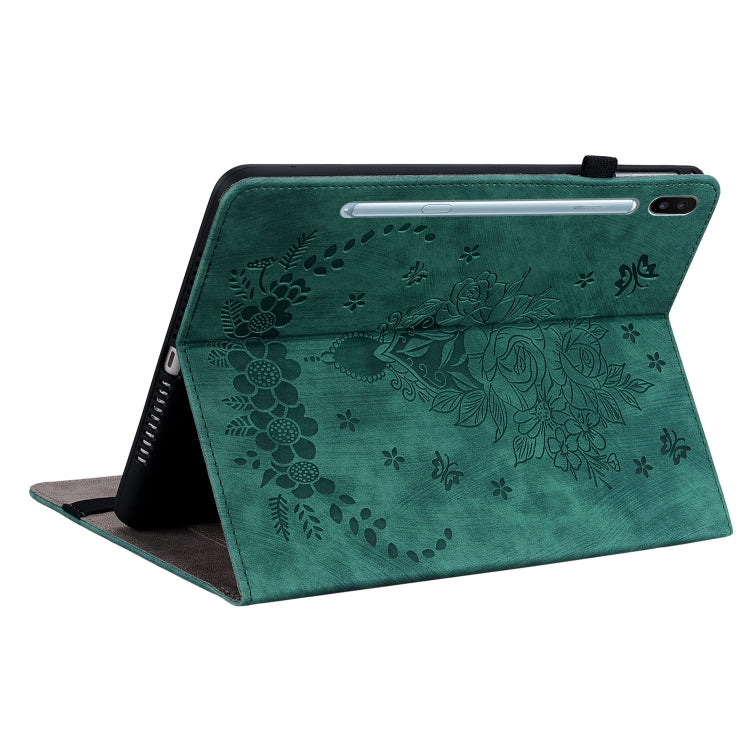For Samsung Galaxy Tab S6 SM-T860/T865 Butterfly Rose Embossed Leather Tablet Case, without Pen(Green) by bashfashion