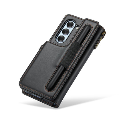 For Samsung Galaxy Z Fold6 5G CaseMe C22 PC+TPU Business Style RFID Anti-theft Lanyard Leather Phone Case with Pen Slot(Black) by CaseMe