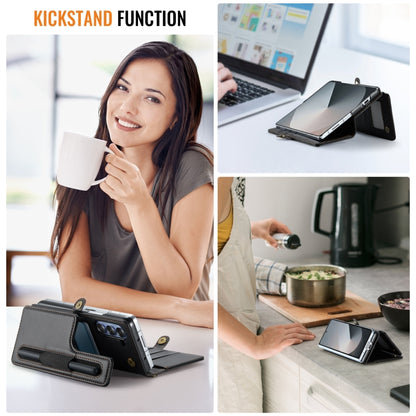 For Samsung Galaxy Z Fold6 5G CaseMe C22 PC+TPU Business Style RFID Anti-theft Lanyard Leather Phone Case with Pen Slot(Black) by CaseMe