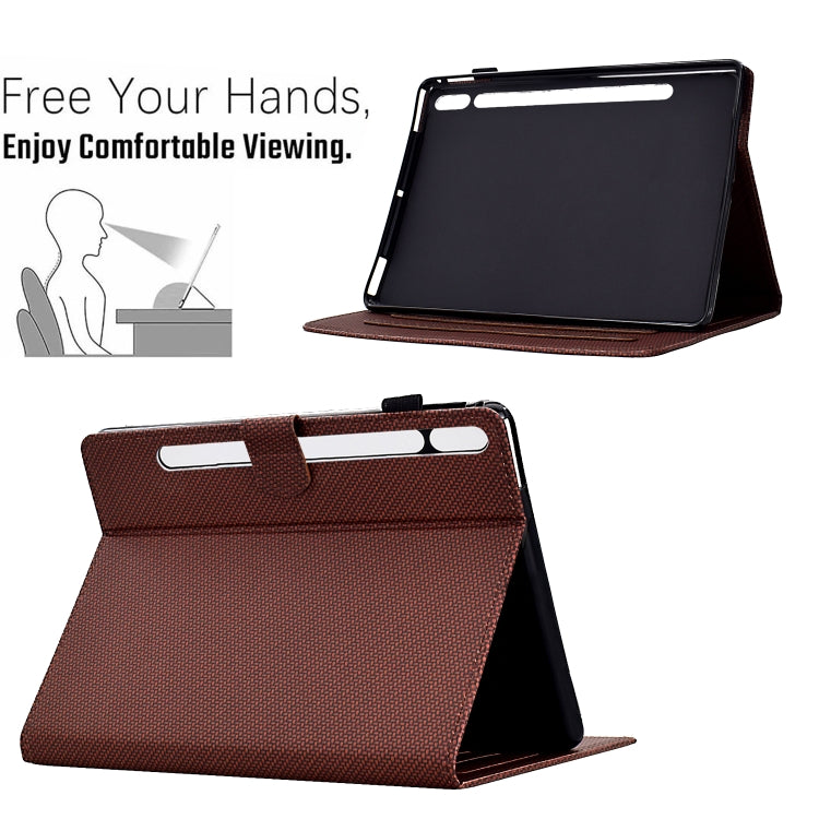 For Samsung Galaxy Tab S7 / S8 Solid Color Fiber Texture Smart Tablet Leather Case(Brown) by bashfashion