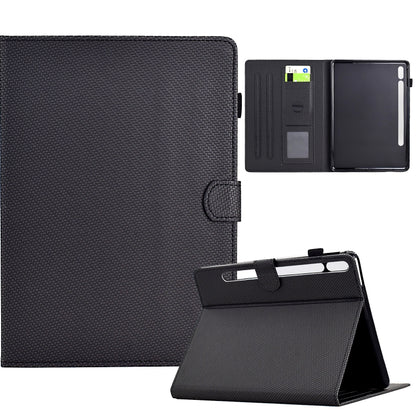For Samsung Galaxy Tab S7 / S8 Solid Color Fiber Texture Smart Tablet Leather Case(Black) by bashfashion