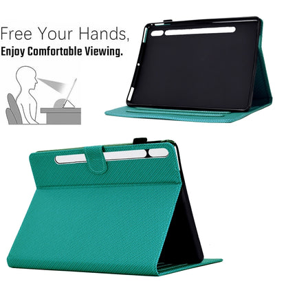 For Samsung Galaxy Tab S7 / S8 Solid Color Fiber Texture Smart Tablet Leather Case(Lake Green) by bashfashion