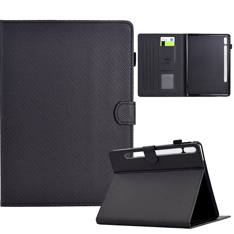 For Samsung Galaxy Tab S9 / S9 FE Solid Color Fiber Texture Smart Tablet Leather Case(Black) by bashfashion