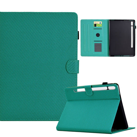 For Samsung Galaxy Tab S9 / S9 FE Solid Color Fiber Texture Smart Tablet Leather Case(Lake Green) by bashfashion