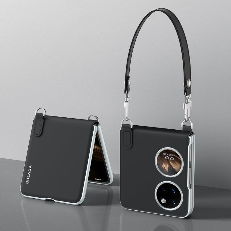 For Huawei P50 Pocket / Pocket S SULADA Skin Feel Liquid Leather Phone Case with Strap(Black) by SULADA