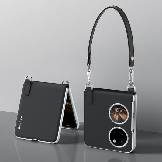 For Huawei P50 Pocket / Pocket S SULADA Skin Feel Liquid Leather Phone Case with Strap(Black) by SULADA