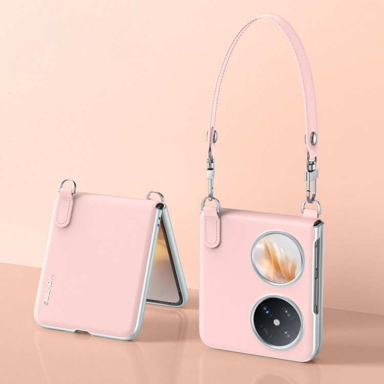 For Huawei Pocket 2 SULADA Skin Feel Liquid Leather Phone Case with Strap(Pink) by SULADA