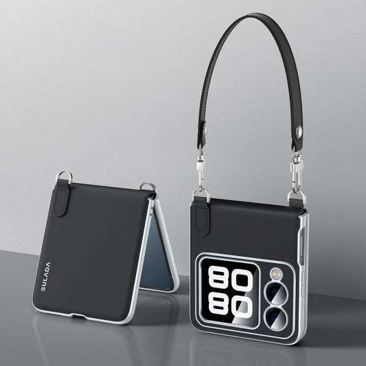 For Huawei nova Flip SULADA Skin Feel Liquid Leather Phone Case with Strap(Black) by SULADA