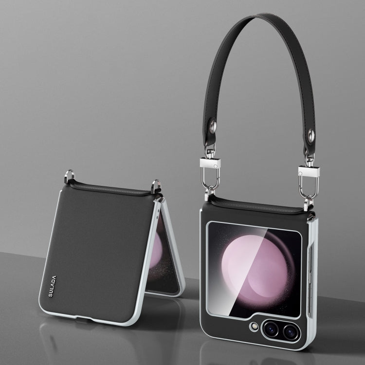 For Samsung Galaxy Z Flip5 SULADA Skin Feel Liquid Leather Phone Case with Strap(Black) by SULADA