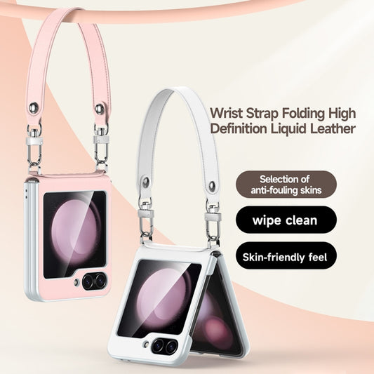 For Samsung Galaxy Z Flip5 SULADA Skin Feel Liquid Leather Phone Case with Strap(Black) by SULADA