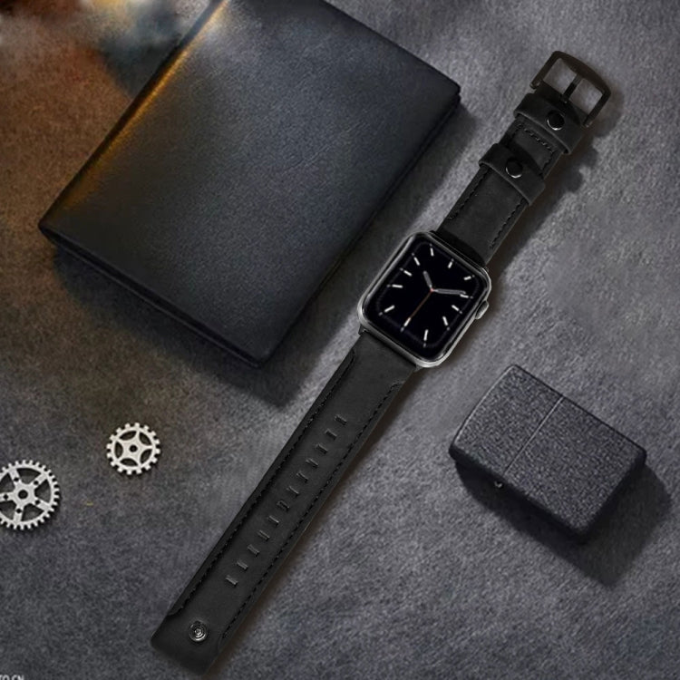 For Apple Watch 5 & 4 40mm / 3 & 2 & 1 38mm Leather Watch Band(Black) by bashfashion