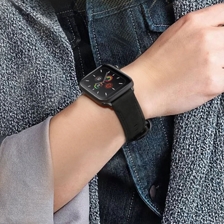 For Apple Watch 5 & 4 40mm / 3 & 2 & 1 38mm Leather Watch Band(Black) by bashfashion