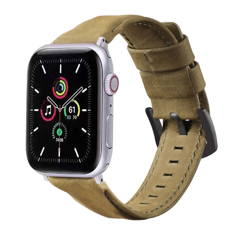 For Apple Watch 5 & 4 40mm / 3 & 2 & 1 38mm Leather Watch Band(Army Green) by bashfashion