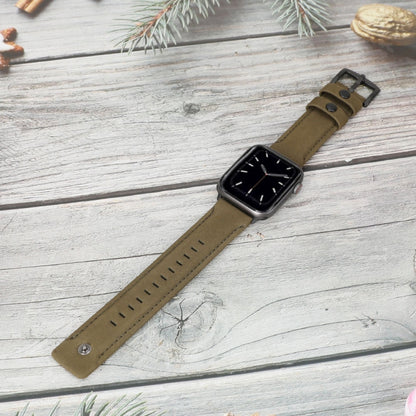 For Apple Watch 5 & 4 40mm / 3 & 2 & 1 38mm Leather Watch Band(Army Green) by bashfashion