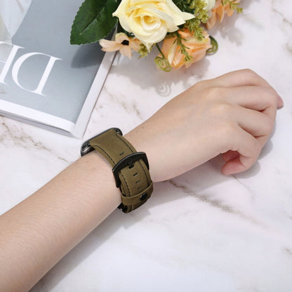 For Apple Watch 5 & 4 40mm / 3 & 2 & 1 38mm Leather Watch Band(Army Green) by bashfashion