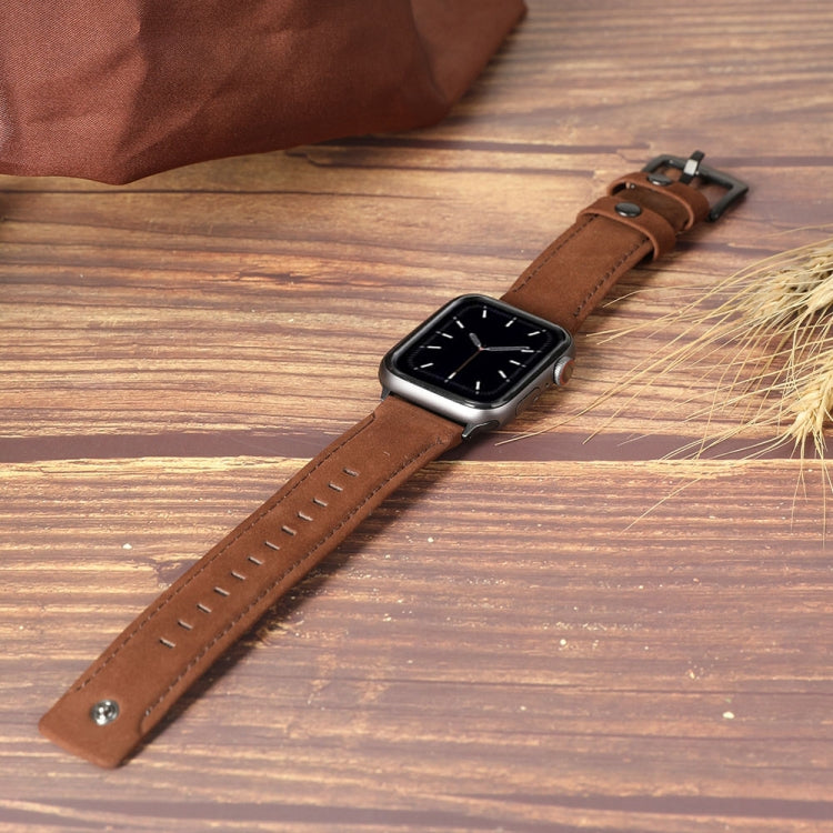 For Apple Watch 5 & 4 40mm / 3 & 2 & 1 38mm Leather Watch Band(Coffee) by bashfashion