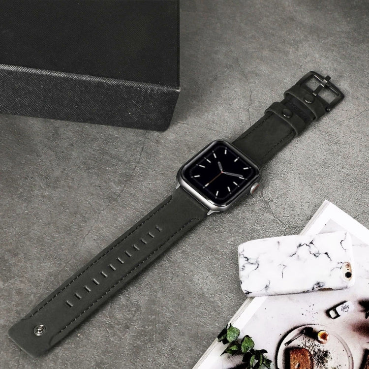 For Apple Watch 5 & 4 44mm / 3 & 2 & 1 42mm Leather Watch Band(Black) by bashfashion