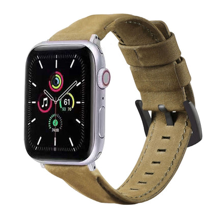 For Apple Watch 5 & 4 44mm / 3 & 2 & 1 42mm Leather Watch Band(Army Green) by bashfashion