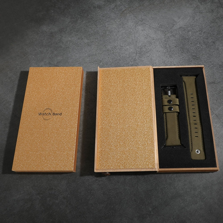 For Apple Watch 5 & 4 44mm / 3 & 2 & 1 42mm Leather Watch Band(Army Green) by bashfashion