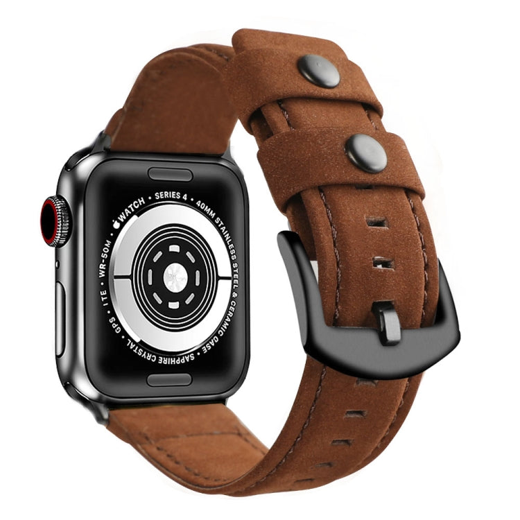 For Apple Watch 5 & 4 44mm / 3 & 2 & 1 42mm Leather Watch Band(Coffee) by bashfashion