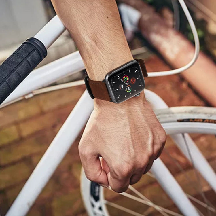 For Apple Watch 5 & 4 44mm / 3 & 2 & 1 42mm Leather Watch Band(Coffee) by bashfashion