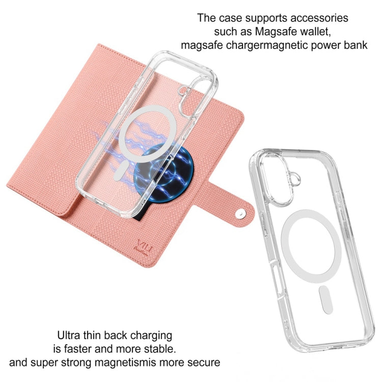 For iPhone 16 ViLi GHA-C Series RFID MagSafe Magnetic Flip Leather Phone Case(Pink) by ViLi