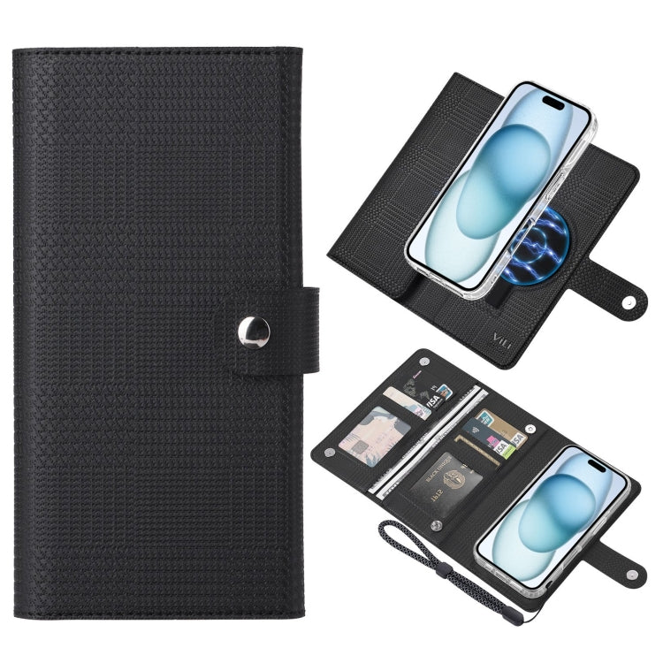 For iPhone 15 ViLi GHA-C Series RFID MagSafe Magnetic Flip Leather Phone Case(Black) by ViLi