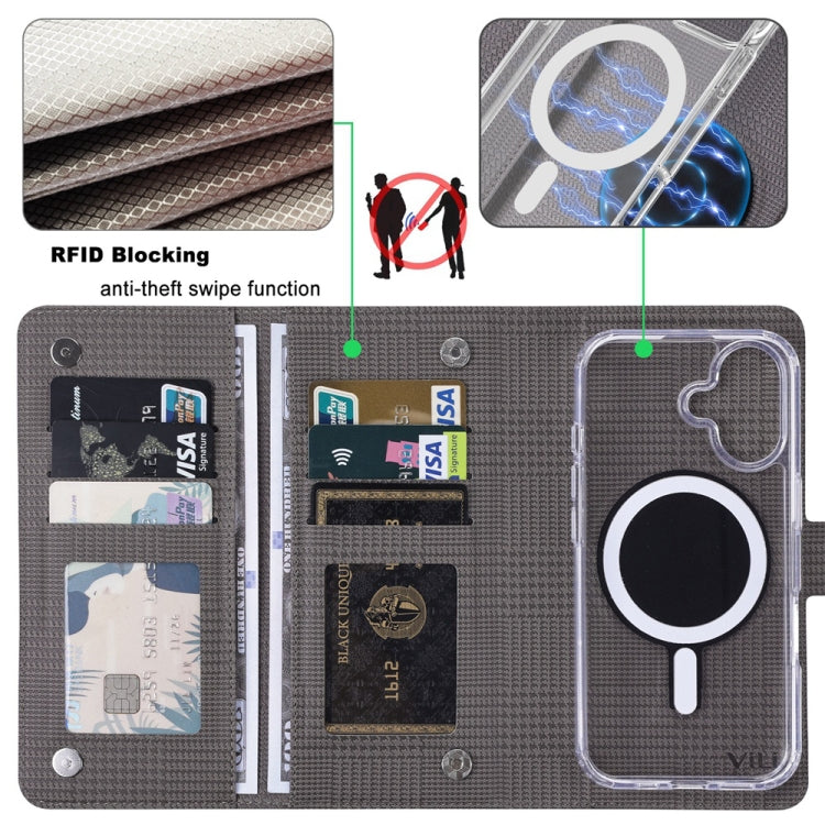 For iPhone 14 ViLi GHA-C Series RFID MagSafe Magnetic Flip Leather Phone Case(Grey) by ViLi