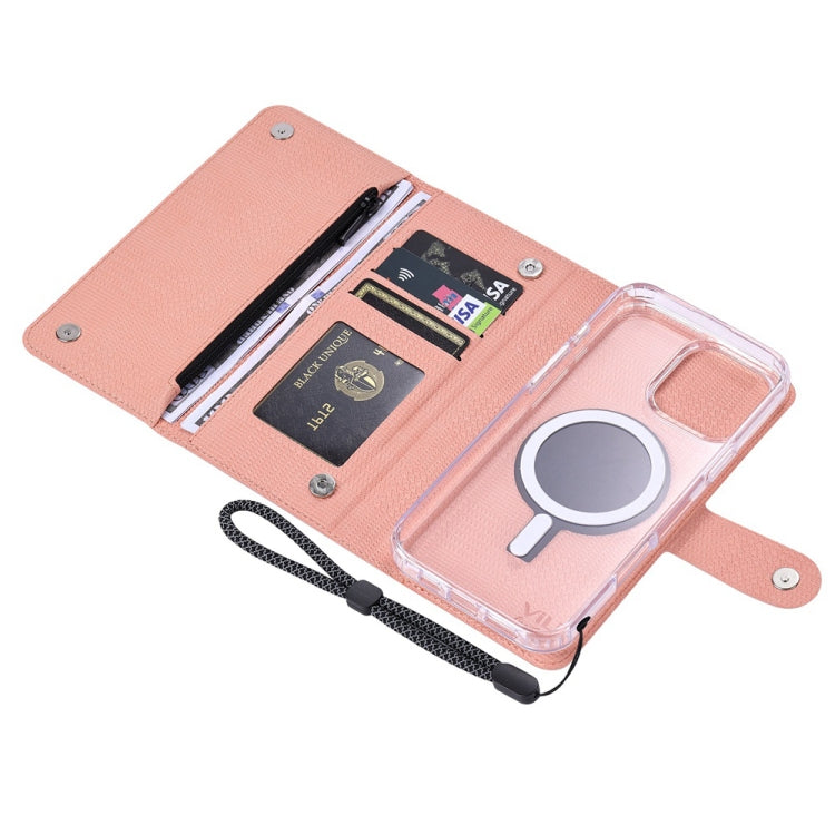 For iPhone 16 ViLi GHB-C Series RFID MagSafe Magnetic Flip Leather Phone Case(Pink) by ViLi