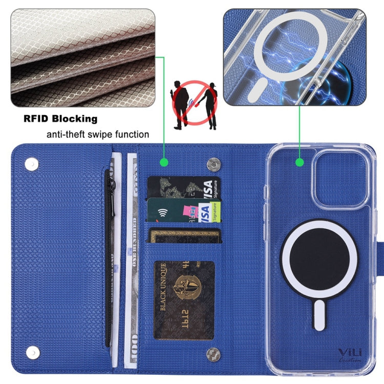 For iPhone 16 Plus ViLi GHB-C Series RFID MagSafe Magnetic Flip Leather Phone Case(Blue) by ViLi