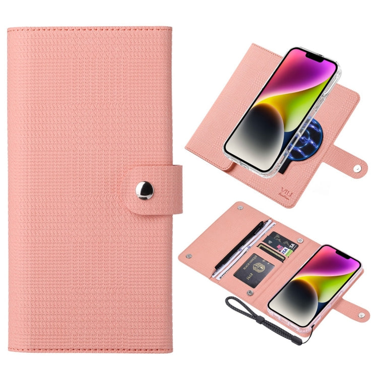 For iPhone 14 Plus ViLi GHB-C Series RFID MagSafe Magnetic Flip Leather Phone Case(Pink) by ViLi
