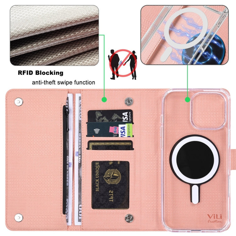 For iPhone 13 Pro Max ViLi GHB-C Series RFID MagSafe Magnetic Flip Leather Phone Case(Pink) by ViLi