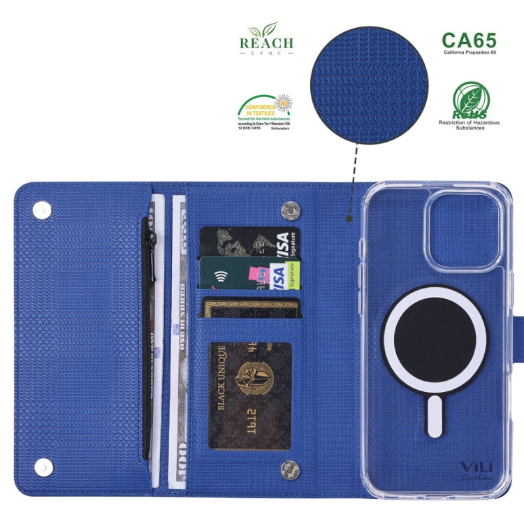 For iPhone 13 ViLi GHB-C Series RFID MagSafe Magnetic Flip Leather Phone Case(Blue) by ViLi