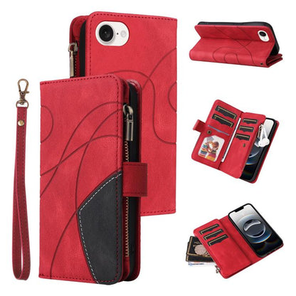 For iPhone 16e Dual-color 9 Card Slots Zipper Wallet Leather Phone Case(Red) by bashfashion