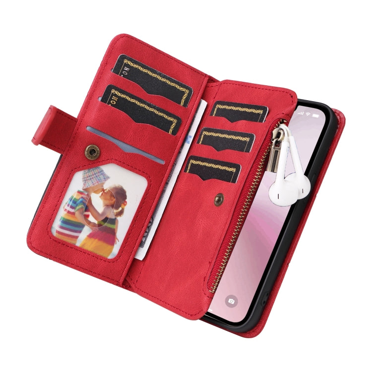 For iPhone 16e Dual-color 9 Card Slots Zipper Wallet Leather Phone Case(Red) by bashfashion