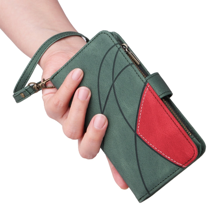 For iPhone 16e Dual-color 9 Card Slots Zipper Wallet Leather Phone Case(Green) by bashfashion