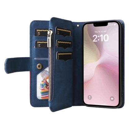 For iPhone 16e Dual-color 9 Card Slots Zipper Wallet Leather Phone Case(Blue) by bashfashion