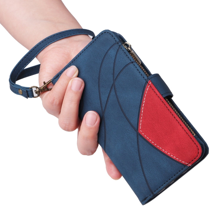 For iPhone 16e Dual-color 9 Card Slots Zipper Wallet Leather Phone Case(Blue) by bashfashion