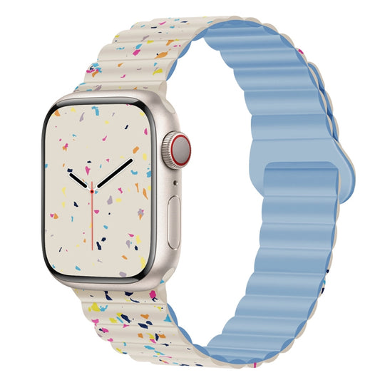 For Apple Watch Series 9 41mm Colorful Dots Magnetic Silicone Watch Band(Creamy White+Mist Blue) by bashfashion