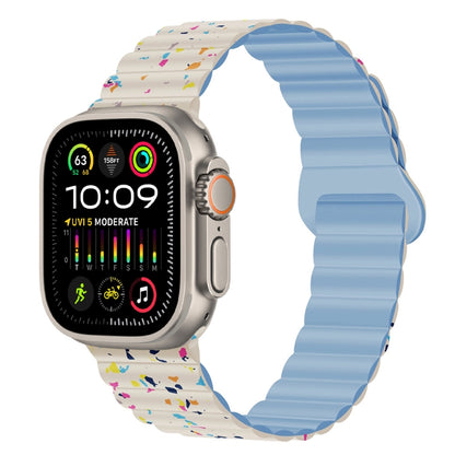 For Apple Watch Ultra 49mm Colorful Dots Magnetic Silicone Watch Band(Creamy White+Mist Blue) by bashfashion
