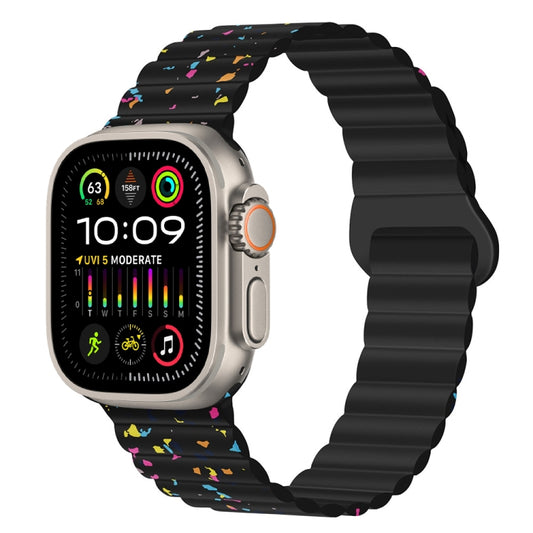 For Apple Watch Ultra 49mm Colorful Dots Magnetic Silicone Watch Band(Black) by bashfashion