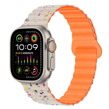 For Apple Watch Ultra 49mm Colorful Dots Magnetic Silicone Watch Band(Starlight+Orange) by bashfashion