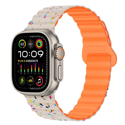 For Apple Watch Ultra 49mm Colorful Dots Magnetic Silicone Watch Band(Starlight+Orange) by bashfashion