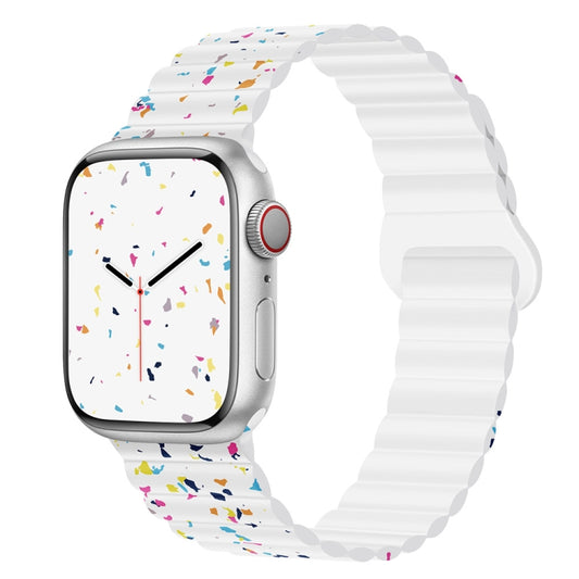 For Apple Watch Series 8 45mm Colorful Dots Magnetic Silicone Watch Band(White) by bashfashion